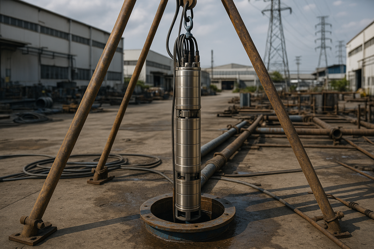 การติดตั้งปั๊มซับเมอร์สขนาดใหญ่ในบ่อบาดาลสำหรับโรงงานอุตสาหกรรม โดยทีมงานผู้เชี่ยวชาญ