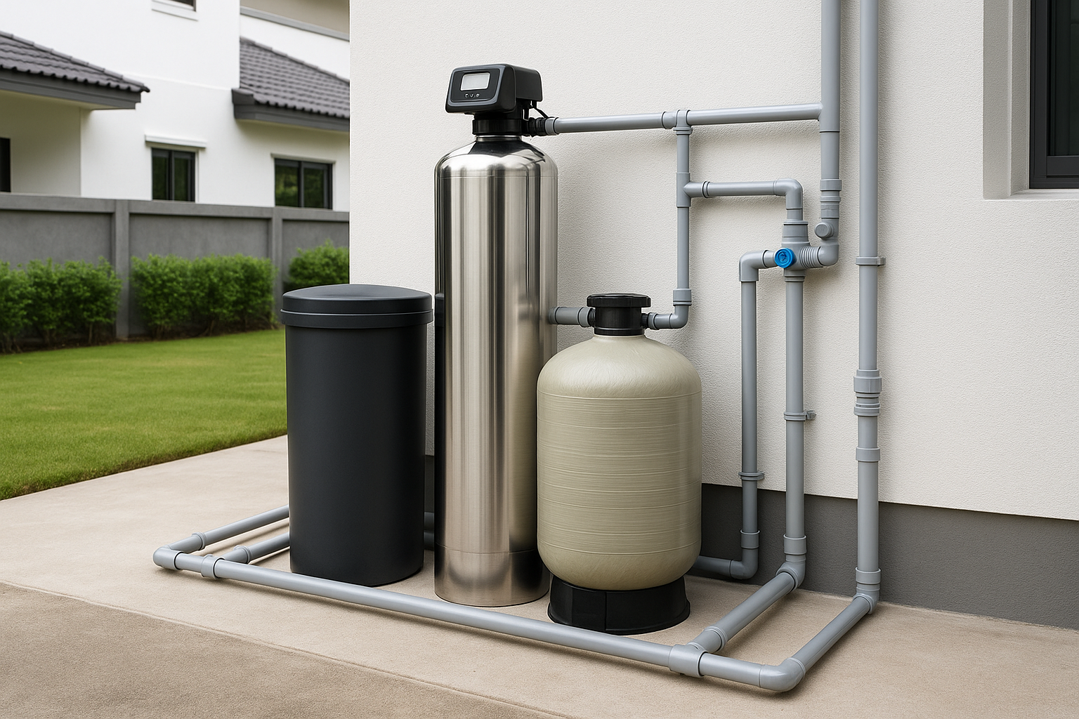 ระบบกรองน้ำบาดาลที่ทันสมัยและติดตั้งอย่างเรียบร้อยในบริเวณบ้านพักอาศัย